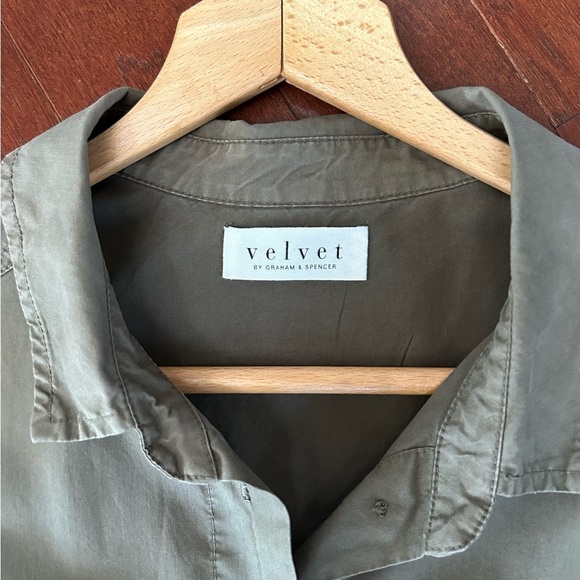 $273 VELVET BY GRAHAM & SPENCER Taylor Jumpsuit Long Sleeve Green Large Cotton - Picture 10 of 12